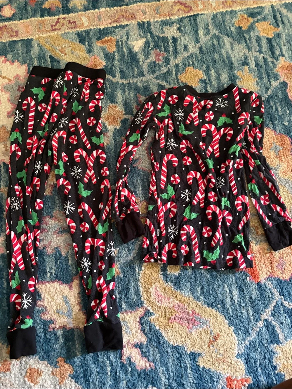 Little Sleepies Black Candy Cane Print Kids Pajama Set
